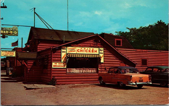 Log Cabin Barbeque - Old Postcard (newer photo)